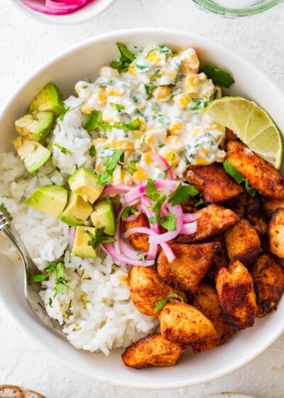 Street Corn Chicken Rice Bowls