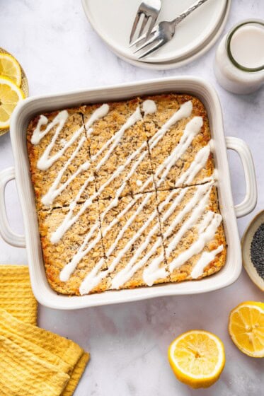 Lemon Poppy Seed Baked Oatmeal with Yogurt Glaze